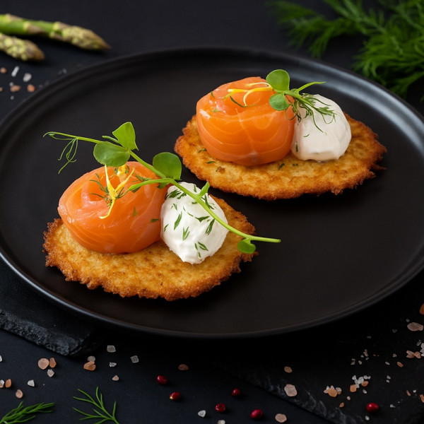 Cepti kartupeļu plācenīši  ar lasi, 1gab (160g)