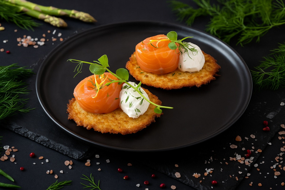 Cepti kartupeļu plācenīši  ar lasi, 1gab (160g)